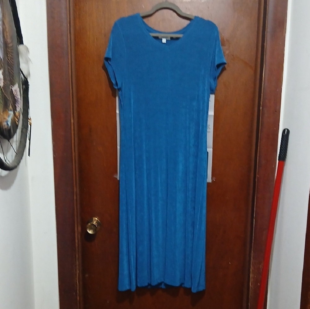 Chicos Teal V-Neck Short Sleeve Midi Dress Size L